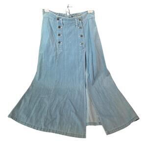 New York City Skirt SoHo 8 Blue Denim Maxi Lace Up Corset Button Front Slit Boho